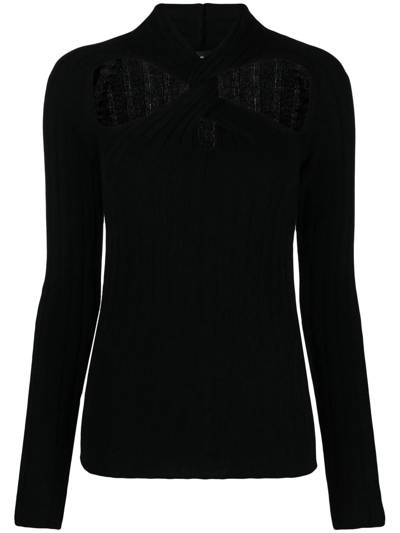 Versace Twisted Ribbed-knit Jumper In Black