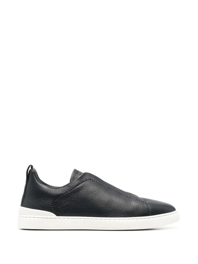 Zegna Full-grain Leather And Suede Slip-on Sneakers In Blue