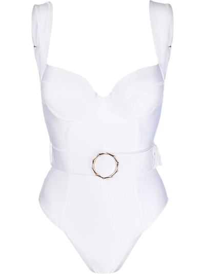 Noire Swimwear Belt-detail Swimsuit In White