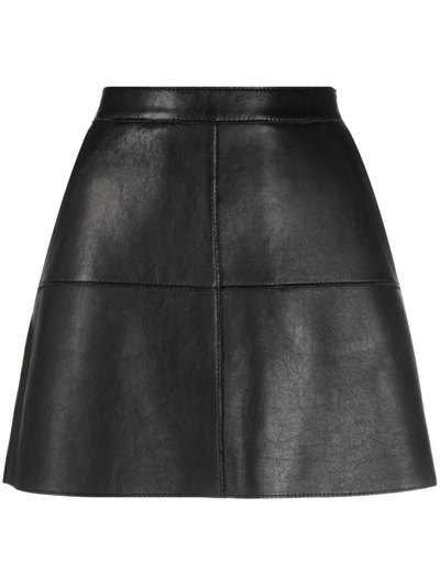 P.a.r.o.s.h A-line Leather Mini Skirt In Black