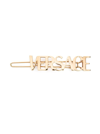 Versace Logo-lettering Hair Clip In Gold