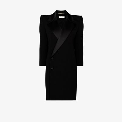 Saint Laurent Double-breasted Virgin Wool Mini Dress In Black