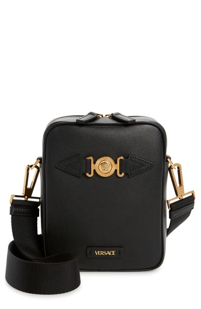 Versace First Line Biggie Medusa Coin Phone Crossbody Bag In Black/ Versace Gold