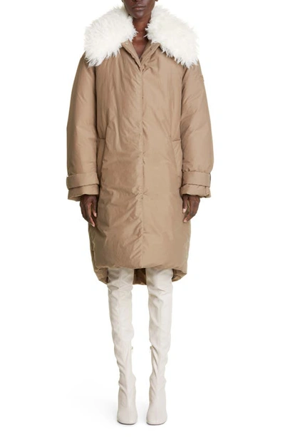 Stella Mccartney Faux Fur Collared Oversized Puffer Coat In Neutrals