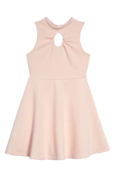 Ava & Yelly Kids' Mock Neck Keyhole Ribbed Dress In Blush