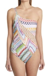 MISSONI PATCHWORK PANEL ONE-SHOULDER ONE-PIECE SWIMSUIT