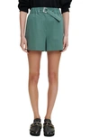 Maje Ivillette High-rise Tailored Stretch-woven Shorts In Green