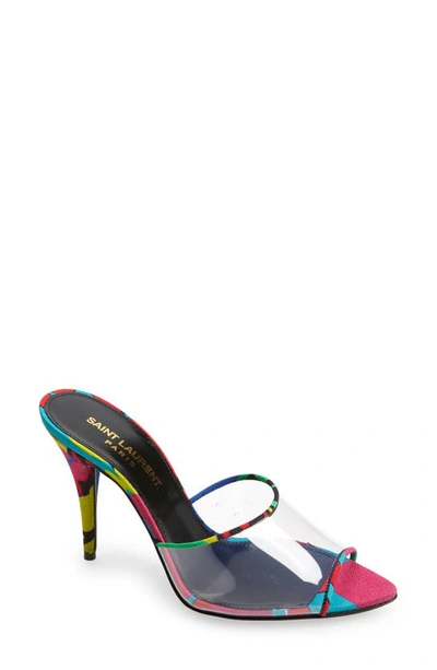 Saint Laurent Lolita Pointed Peep Toe Slide Sandal In Trasparente/ Multicolor