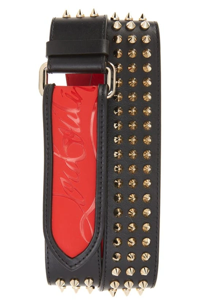 Christian Louboutin Loubi Spiked Leather Belt In Black/ Loubi/ Gold