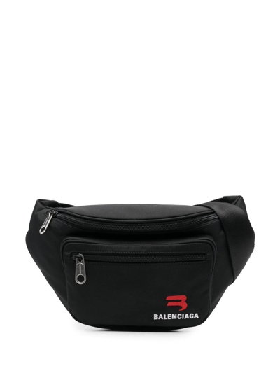 Balenciaga Explorer Embroidered Belt Bag In Black
