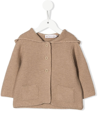 Bonpoint Babies' Knitted Pom-pom Cardigan In Brown