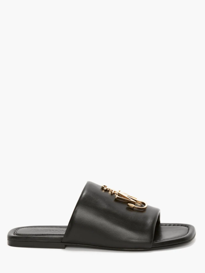 Jw Anderson 10mm Anchor Faux Leather Slide Sandals In Black