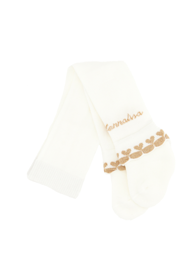 Monnalisa Warm Cotton Sock-effect Tights In Cream + Gold