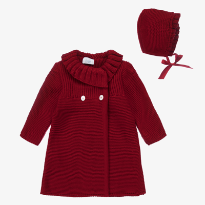Foque Babies' Girls Red Knitted Coat Set