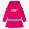 DKNY GIRLS PINK HOODED LOGO DRESS