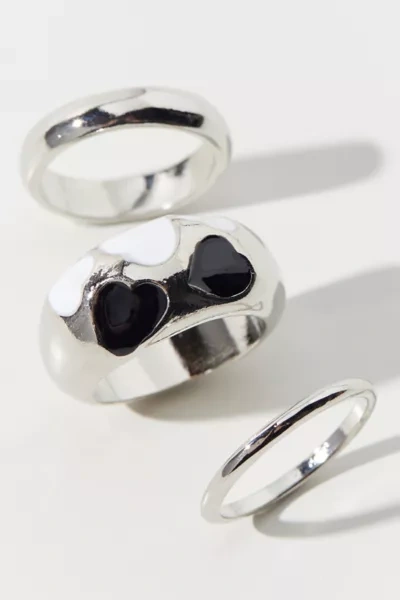 Urban Outfitters Heart Statement Ring Set In Silver