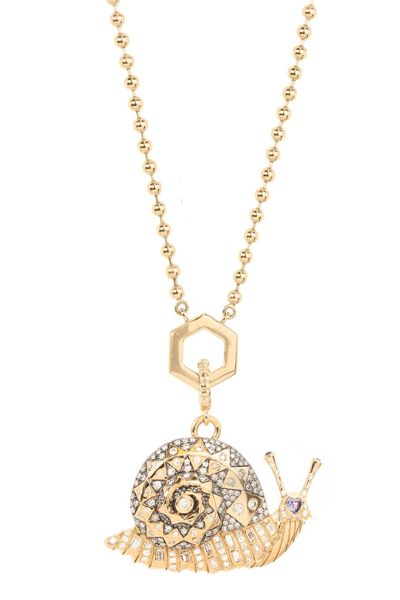 Harwell Godfrey Tanzanite And Diamond Snail Charm Necklace In Gold,neutral