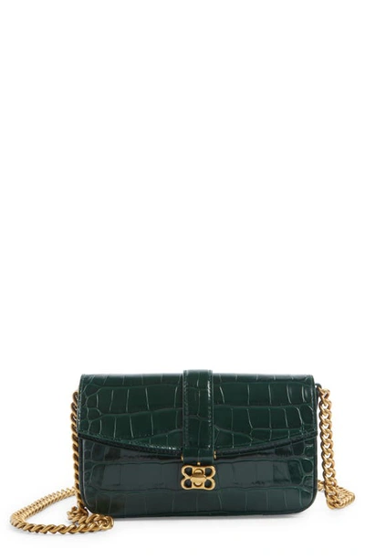 Balenciaga Extra Small Croc Embossed Leather Crossbody Bag In Green