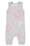 Paigelauren Babies' French Terry Sleeveless Romper In Pink Moon/ Star