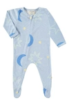 Paigelauren Babies' Long Sleeve Front Zip Footie In Blue Moon/ Star