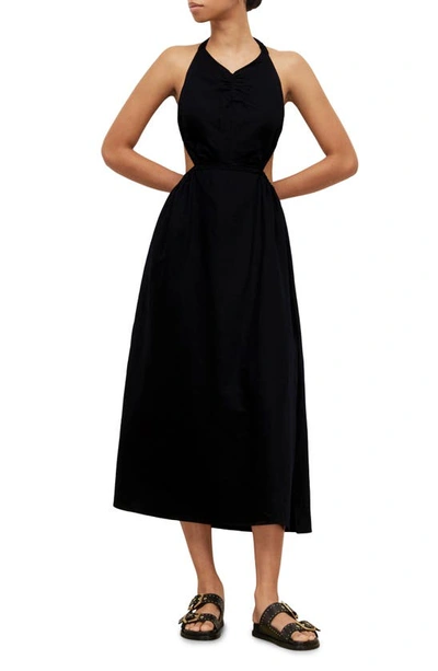 Allsaints Ludo Cut-out Linen And Cotton-blend Maxi Dress In Black