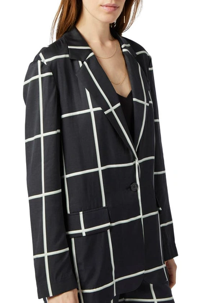 Equipment Verria Windowpane Check Silk Blazer In True Black Multi Carre