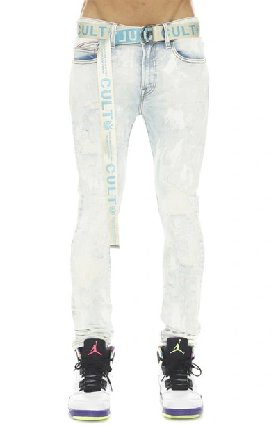 Cult Of Individuality Punk Belted Distressed Super Skinny Jeans In Sky