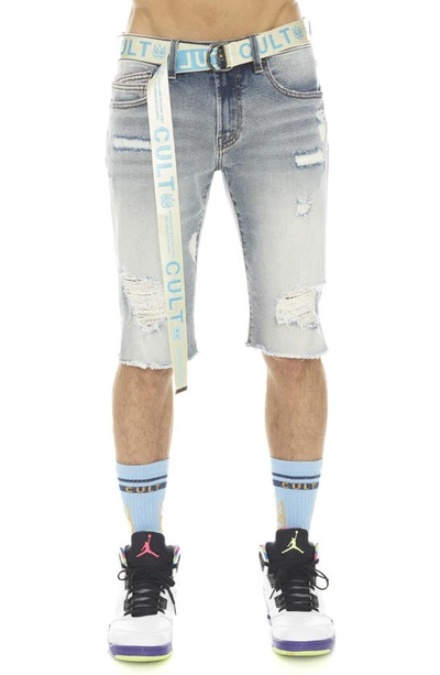 Cult Of Individuality Rocker Belted Slim Fit Stretch Denim Shorts In Blue