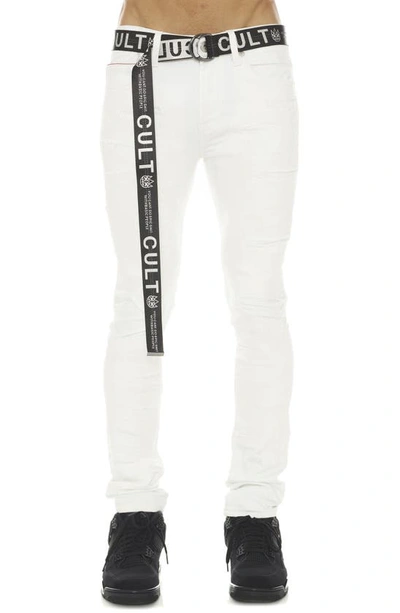 Cult Of Individuality Punk Belted Distressed Super Skinny Jeans In White