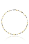 Crislu Two-tone Cubic Zirconia Paperclip Chain Necklace In Platinum & Gold