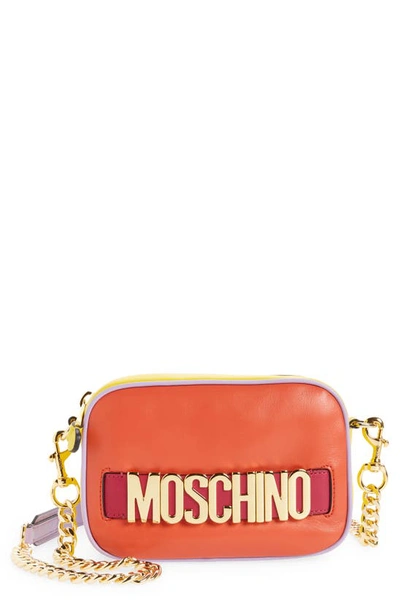 Moschino Logo Colorblock Leather Camera Bag In Fantasy Print Orange