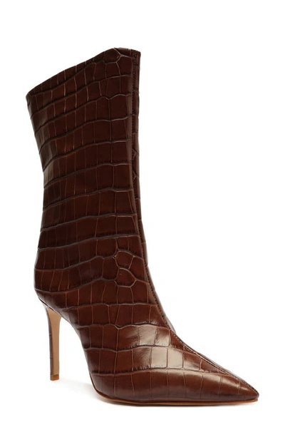 Schutz Mary Croc-embossed Leather Short Boots In New Cognac