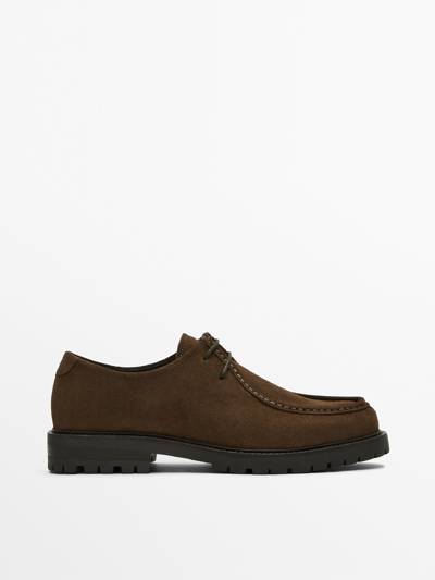 Massimo Dutti Split Suede Shoes With A Moc Toe In Tan