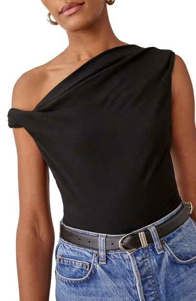 Reformation Cello Cowl-neck Stretch-woven Top In Black