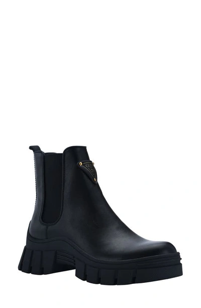 Guess Hestia Chelsea Boot In Black/ Black Faux Leather