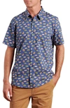 Toad And Co Fletch Short Sleeve Organic Cotton Button-up Shirt In Enamel Blue Van Print