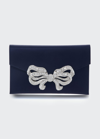 Judith Leiber Crystal Bow Satin Envelope Clutch Bag In Navy