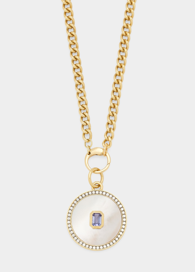 Jemma Wynne Mother-of-pearl And Tanzanite Prive Medallion On Tojours Chain In Yg