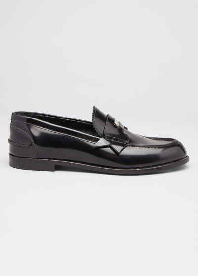 Christian Louboutin Patent Leather Penny Loafers In Black
