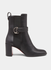 Christian Louboutin Leather Buckle Red Sole Booties In Black
