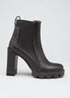 Christian Louboutin Spike Leather Chelsea Red Sole Booties In Black