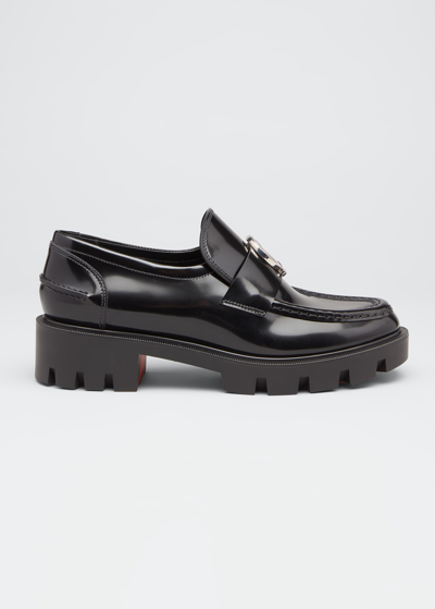 CHRISTIAN LOUBOUTIN PATENT MEDALLION RED SOLE LOAFERS