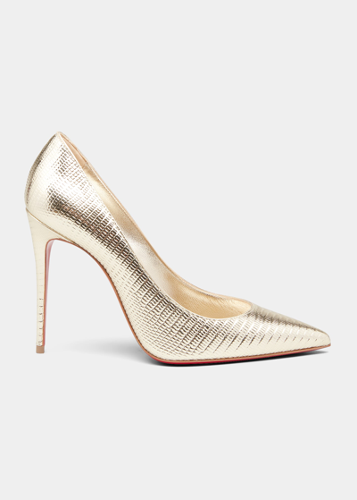 Christian Louboutin Kate 100mm Metallic Red Sole Pumps In Platinum