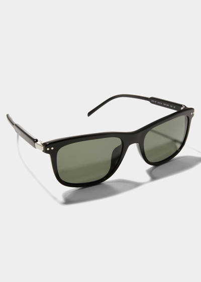 Prada Men's Saddle-bridge Rectangle Sunglasses In Black
