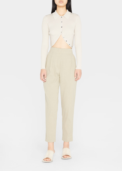 Jonathan Simkhai Sol Compact-rib Button-front Crop Top In Truffle