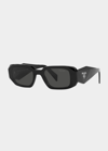 Prada Geometric Rectangle Acetate Sunglasses In Black