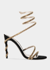René Caovilla Crystal-embellished Stiletto Sandals With Spiraled Strap In Gold Satinblack S