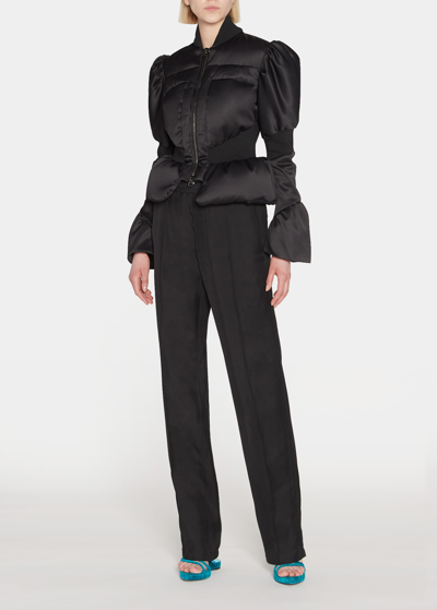 Tom Ford Quilted Padded Satin Down Peplum Jacket In Black