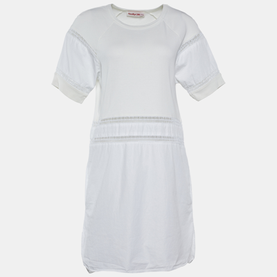 Pre-owned See By Chloé White Cotton Lace Insert Detail Midi Dress M
