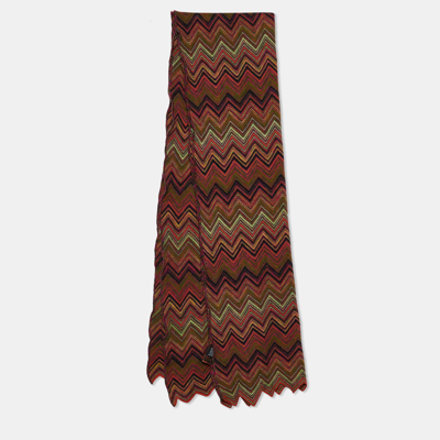 Pre-owned Missoni Multicolor Chevron Patterned Wool Knit Scarf